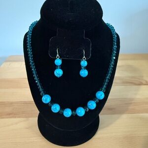 VTG Faux turquoise beads with faceted crystals